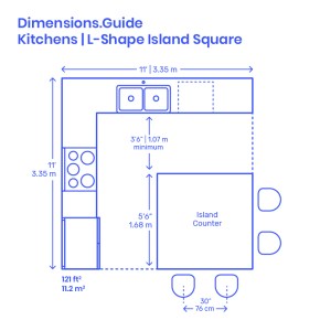 Kitchen Island Dimensions-Guide-Layouts-Kitchens-L-Shape-Island-Square