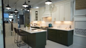dark green and white kitchen