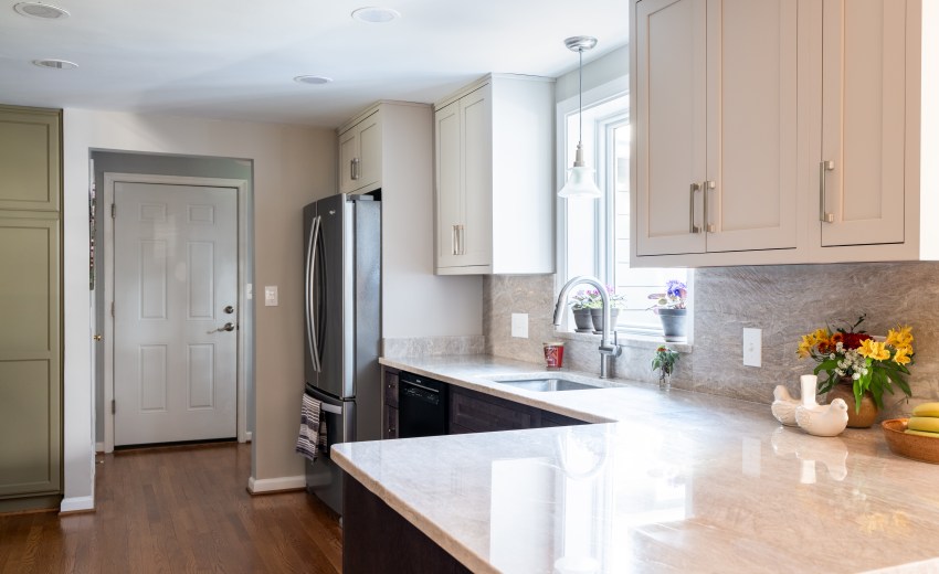 My Kitchen and Bath's recent kitchen remodeling project photos in Vienna, VA - Featuring Taj Mahal Quartzite Countertops and Backsplash
