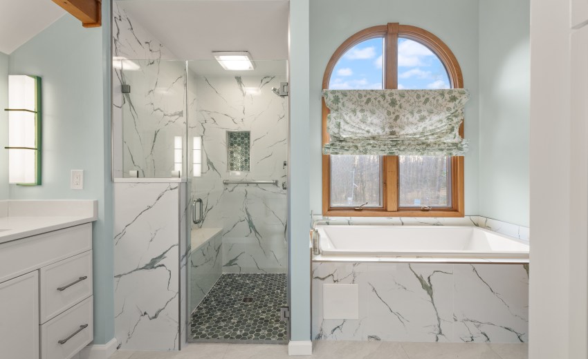 Green and White Bathroom Remodel in Sterling, VA - Completed by My Kitchen and Bath