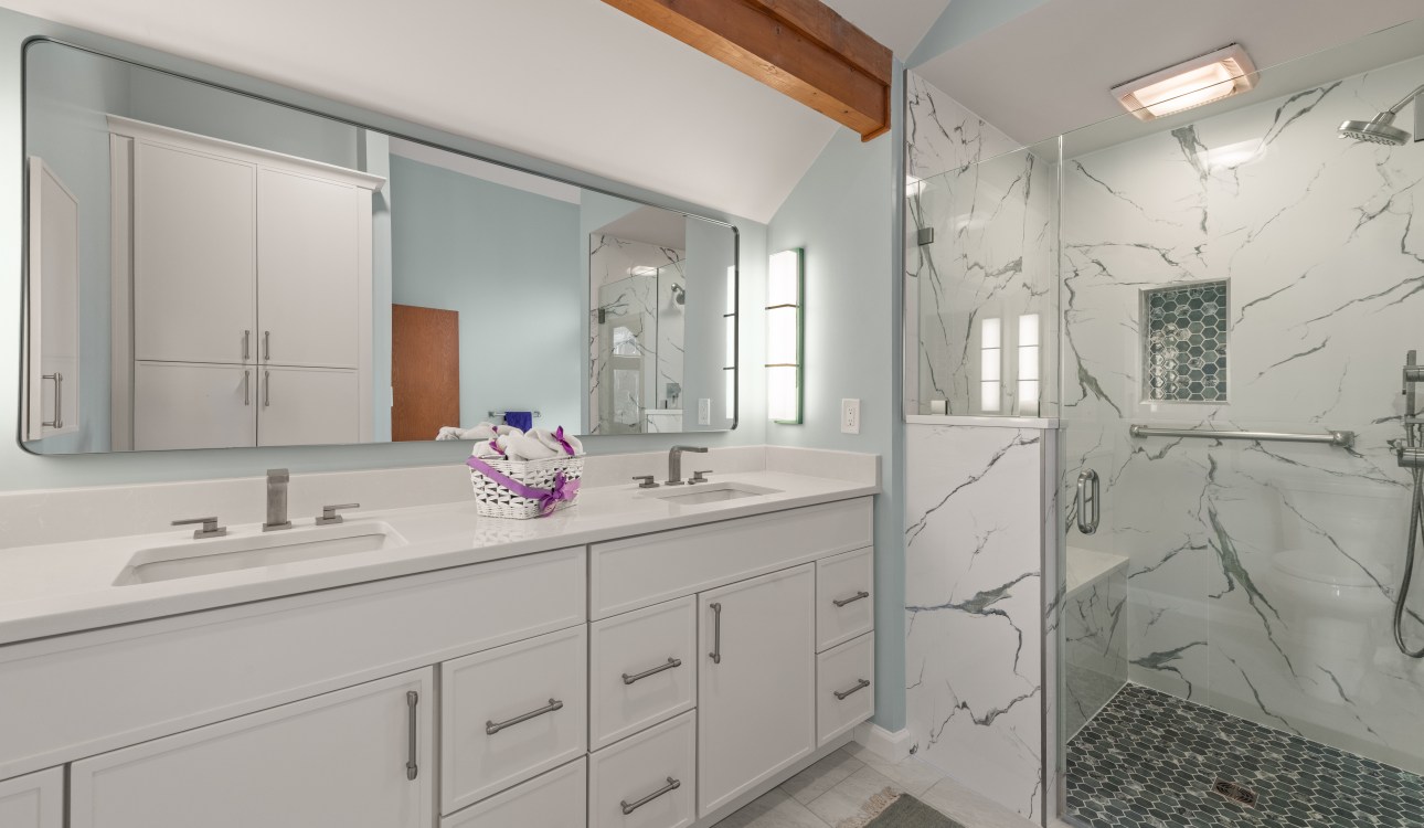 Green and White Bathroom Remodel in Sterling, VA - Completed by My Kitchen and Bath