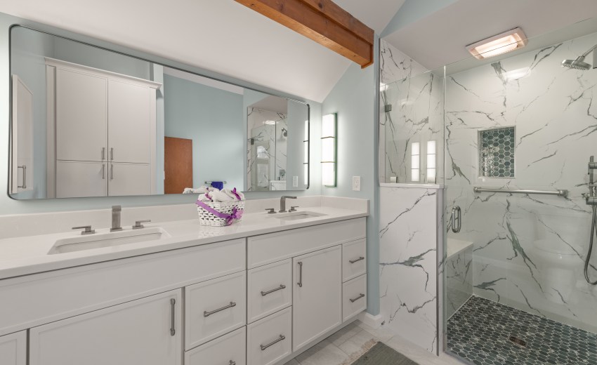 Green and White Bathroom Remodel in Sterling, VA - Completed by My Kitchen and Bath