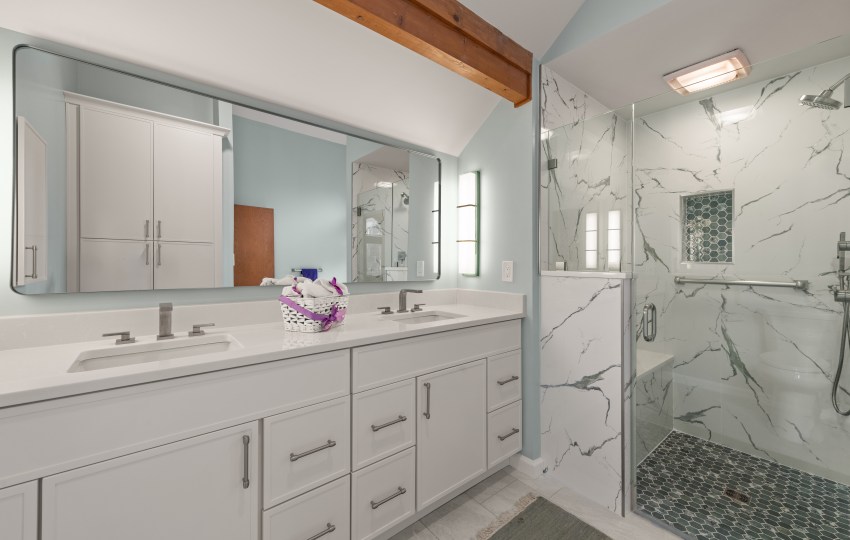 Green and White Bathroom Remodel in Sterling, VA - Completed by My Kitchen and Bath