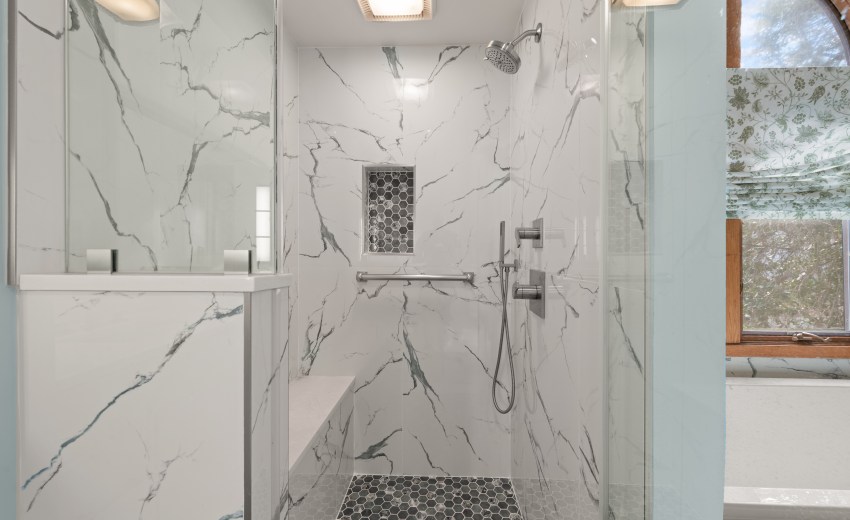 Green and White Bathroom Remodel in Sterling, VA - Completed by My Kitchen and Bath