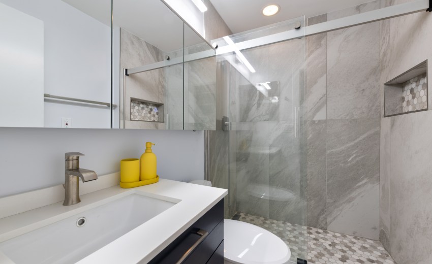 bathroom remodel with floating vanity - My Kitchen and Bath's recent project in Washington D.C.