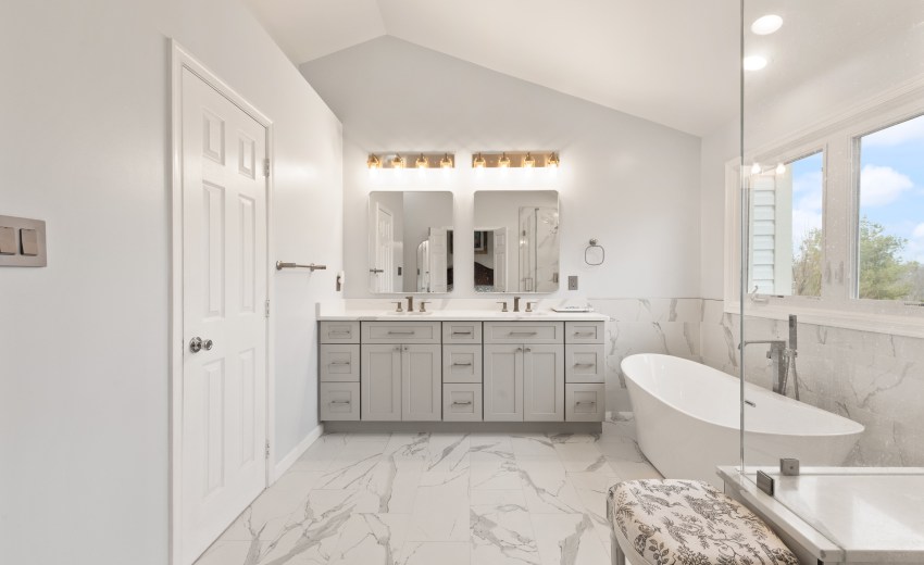 gray and white bathroom remodel in herndon va - my kitchen and bath's recent project