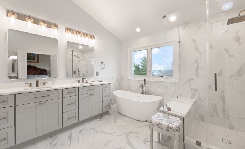 gray and white bathroom remodel in herndon va - my kitchen and bath's recent project
