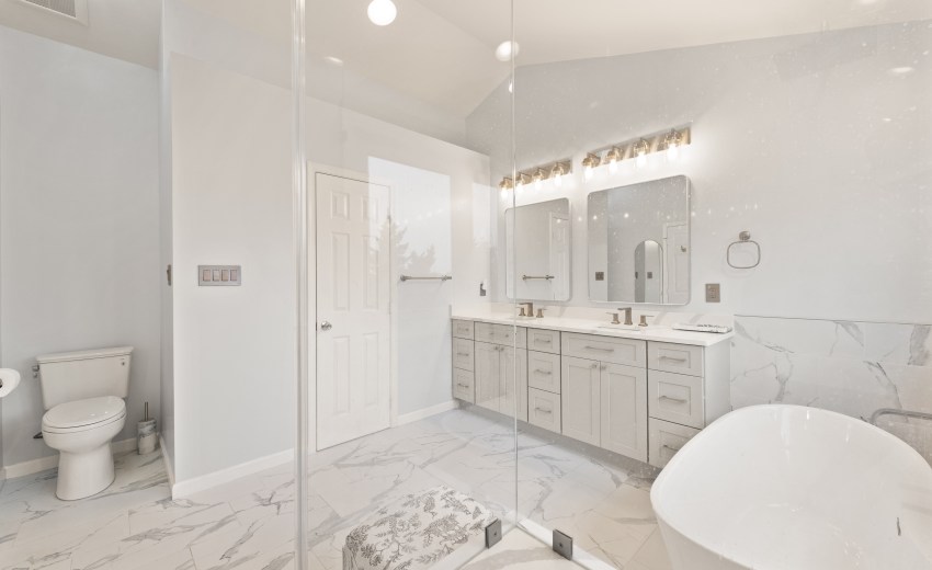 gray and white bathroom remodel in herndon va - my kitchen and bath's recent project