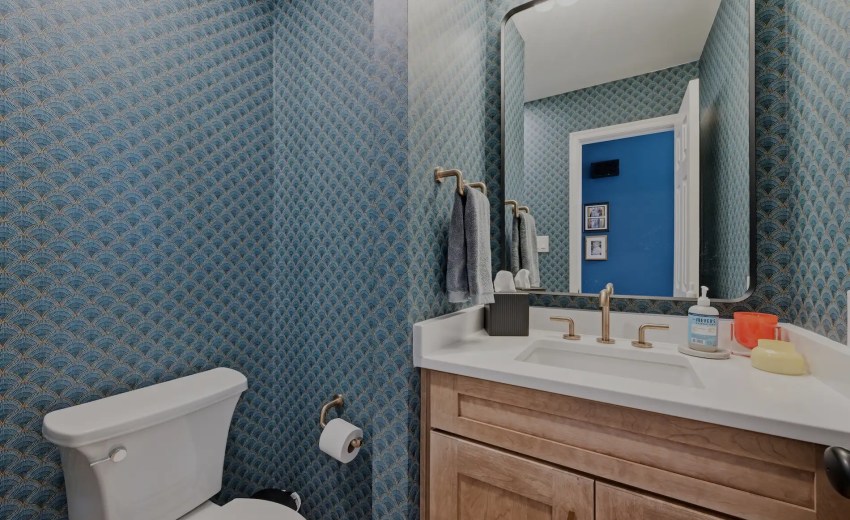 Powder Room Remodel with scallop pattern wallpaper in Herndon, VA - My Kitchen and Bath Herndon