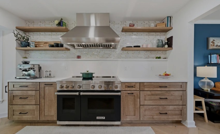 Stone Backsplash Ledge with floating shelves - Kitchen Remodel in Herndon, VA - My Kitchen and Bath Herndon