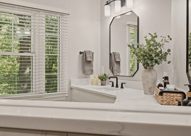 bathroom remodel with wood look tile - vienna va